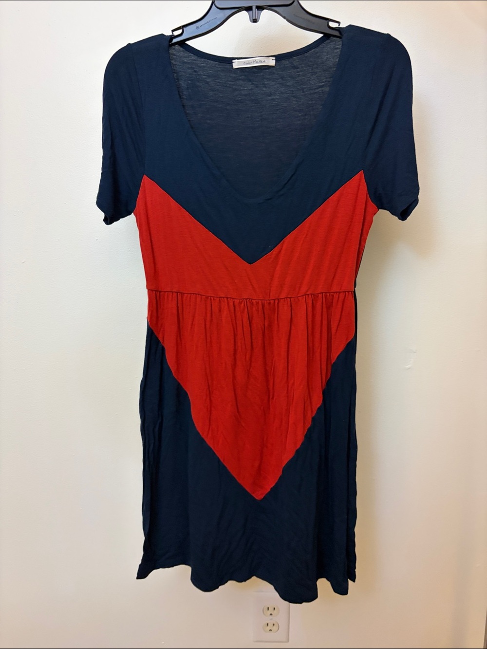 Casual V-Panel Navy & Red Short Sleeve Tunic Dress